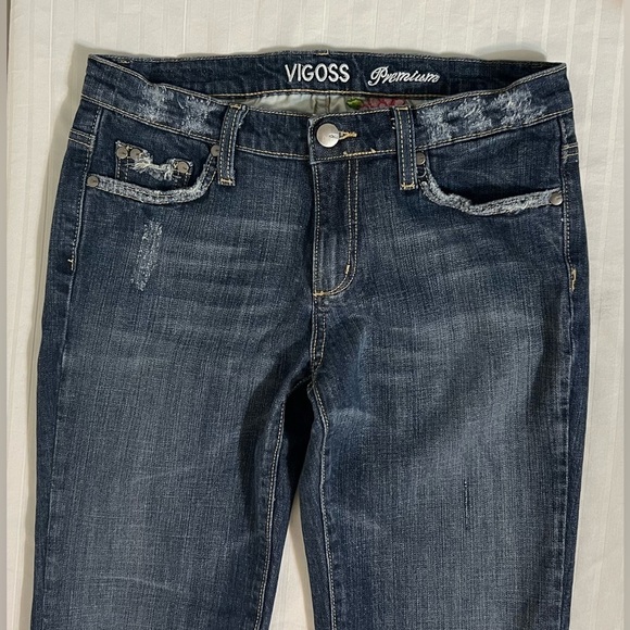 Vigoss Premium Jeans Bootcut Womens juniors SZ 7/8 Distressed Embroidered J1 - Picture 3 of 12
